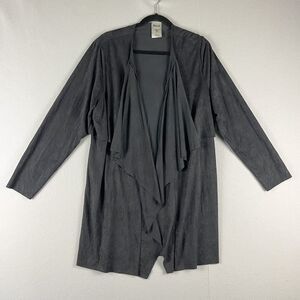 Vocal Faux Suede Long Cardigan Womens 3XL Black Open Front USA Made Stretchy